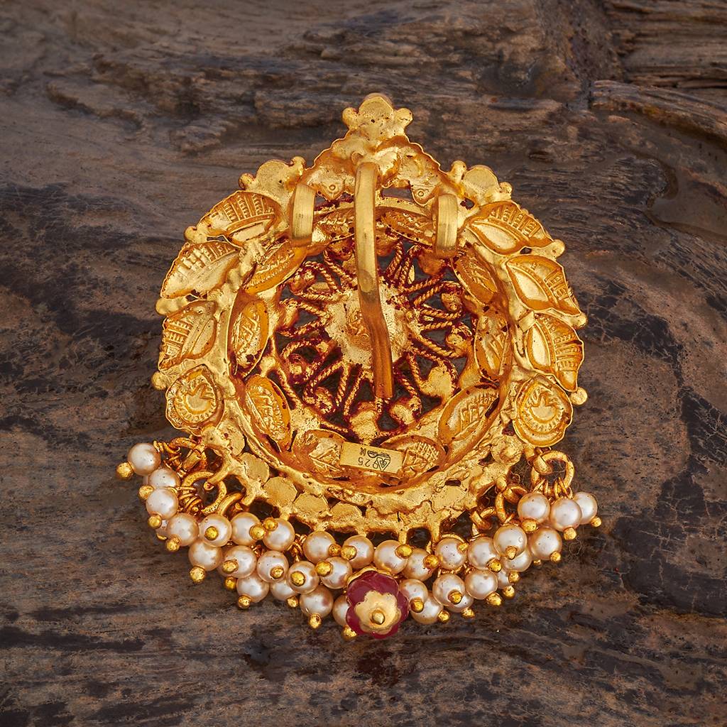 Kushal'S Fashion Jewellery Ruby-Green Gold-Plated Ethnic 92.5 Pure Silver Temple Pendant - 425414 : 425414