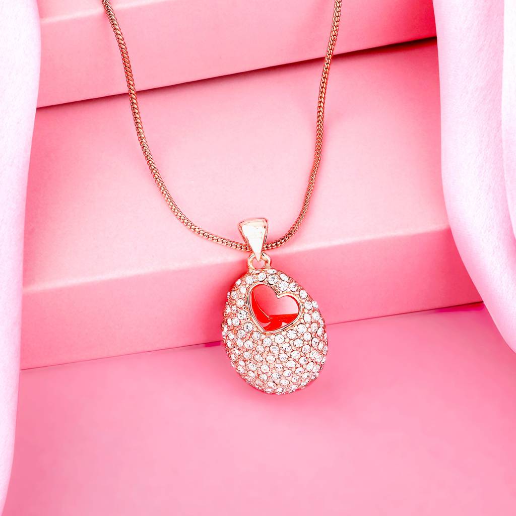 Estele Rosegold Plated Heart-Shaped Pendant With Austrian Crystals For Women : 601-RGPENDANT