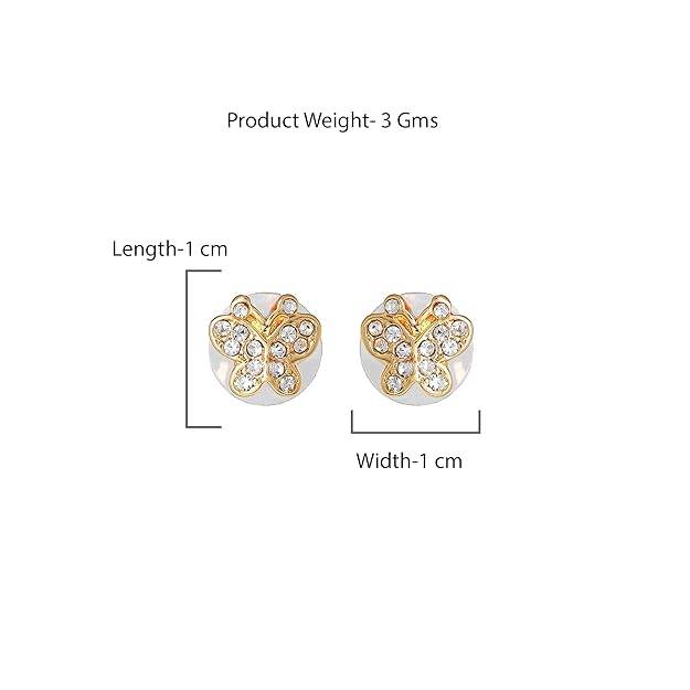 Gold Plated Sparkling White Crystals Adorned Simple Butterfly Design Stud Earrings For Girls : 346703-2NIGER