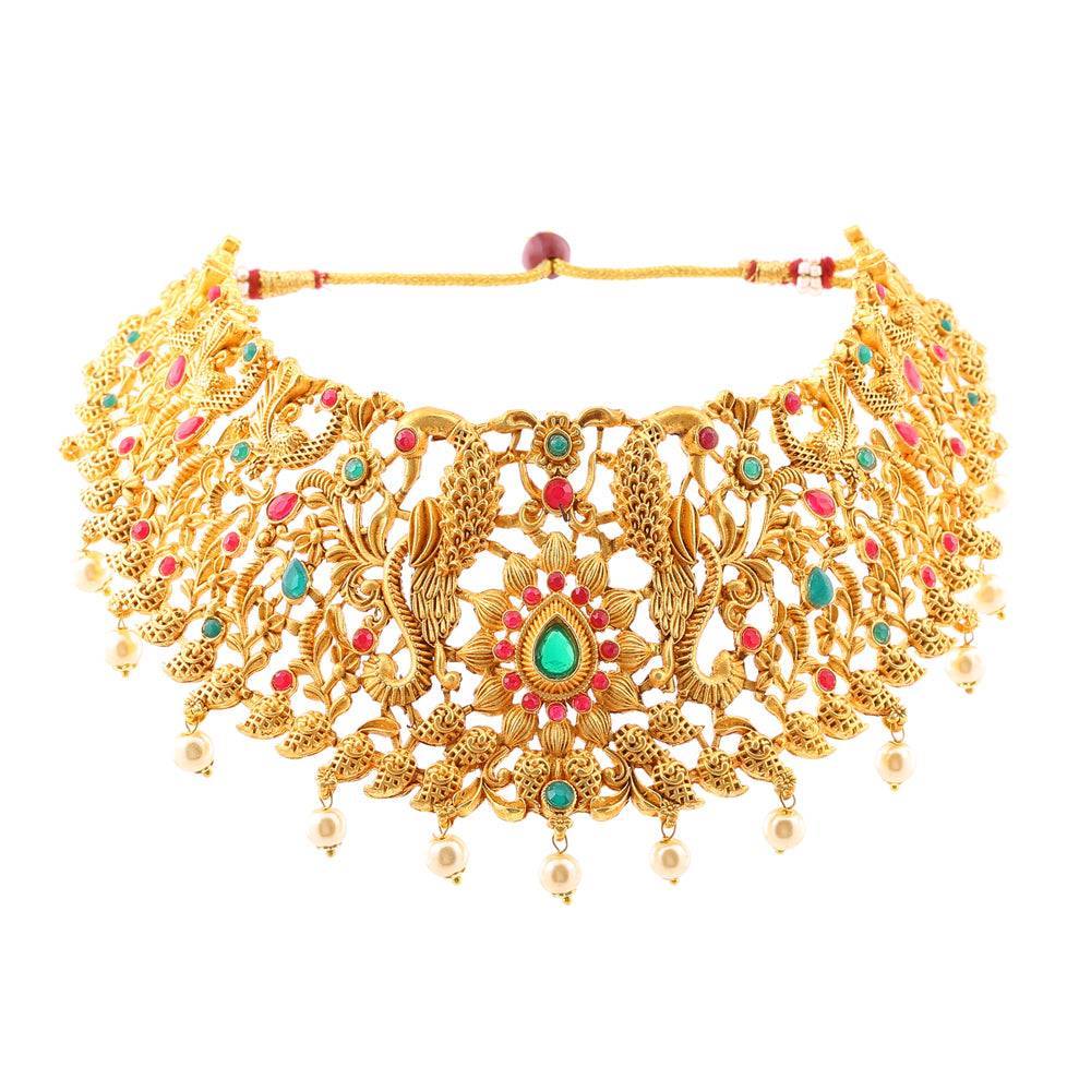 Estele Gold Plated Traditional Nakshi Bridal Choker Set : 10097-IGNKER