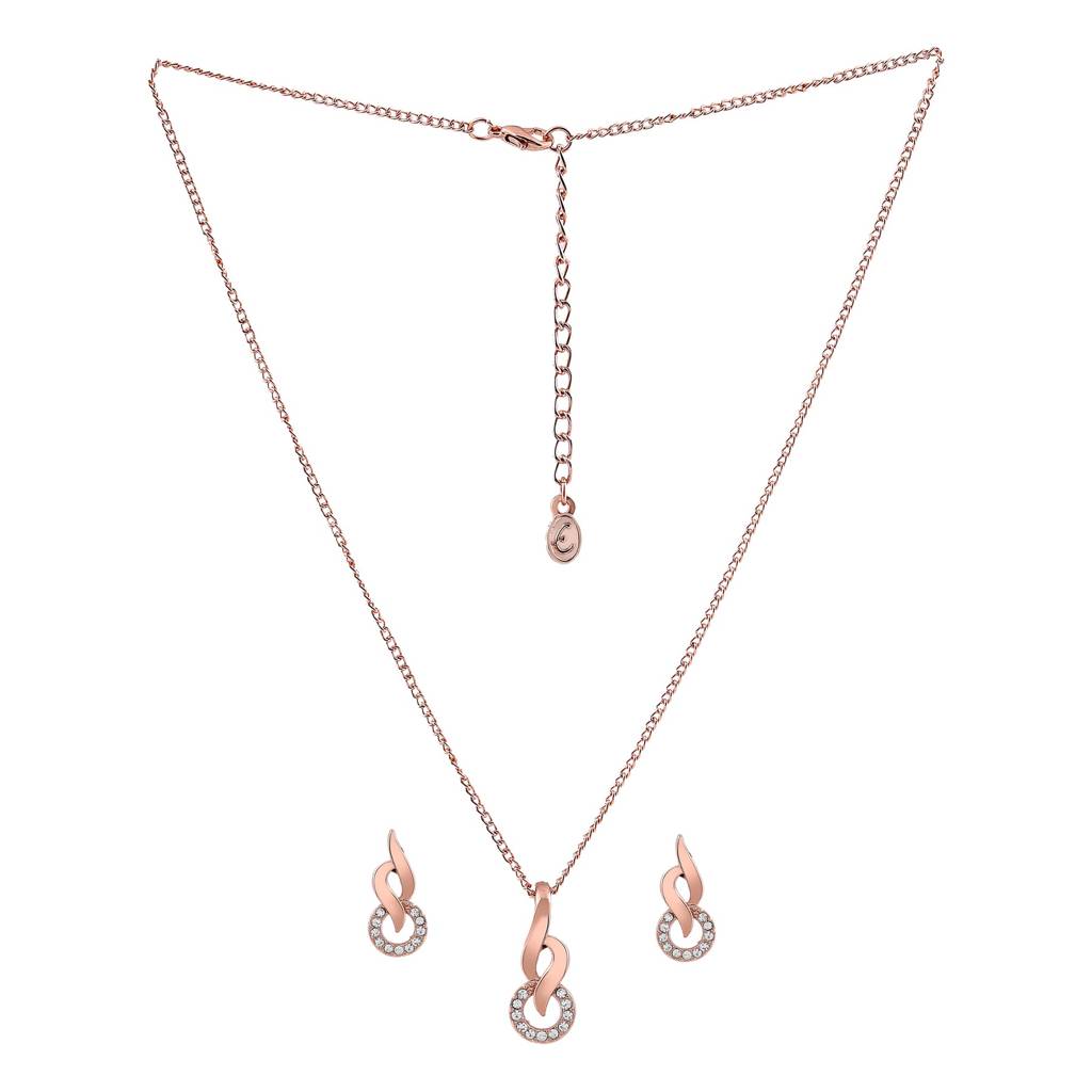 Estele Rosegold Plating Austrian Crystal Flame Ring Shaped Pendant Necklace Set For Girl / Women : 8918NKER