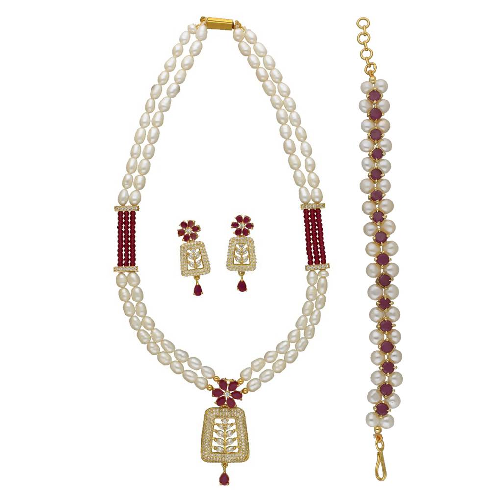 Inarah Pearl Necklace Set With Bracelet : JPAUG-25-141