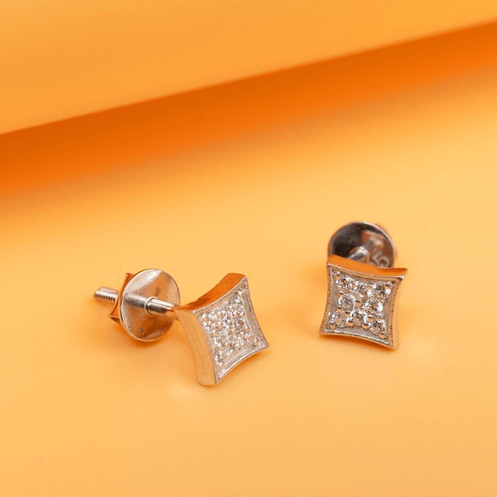925 Silver Rhombus Stud Earrings | Geometric Square Jewelry : SE_000900
