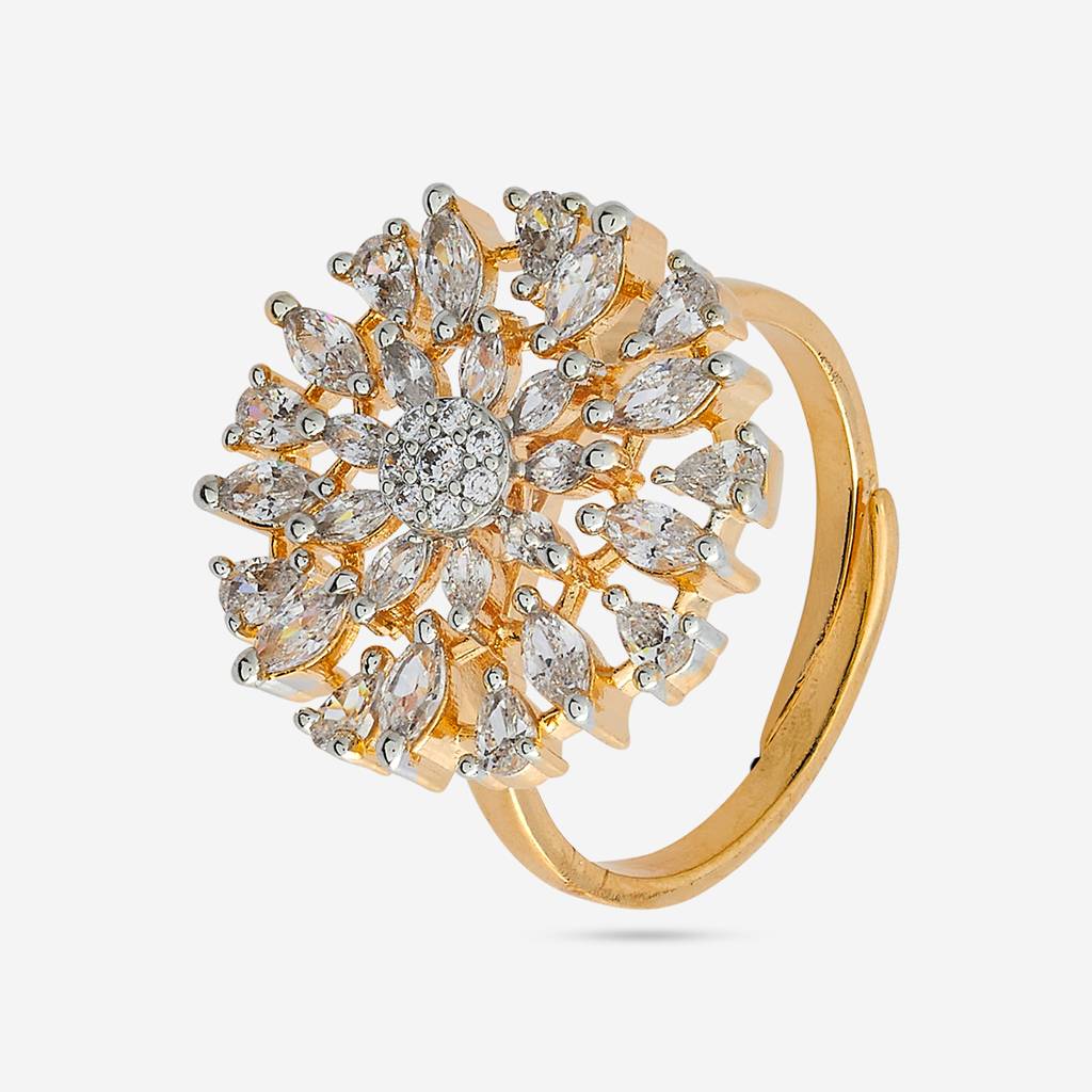White Plated Party  Zircon Finger Ring-442724 : 442724