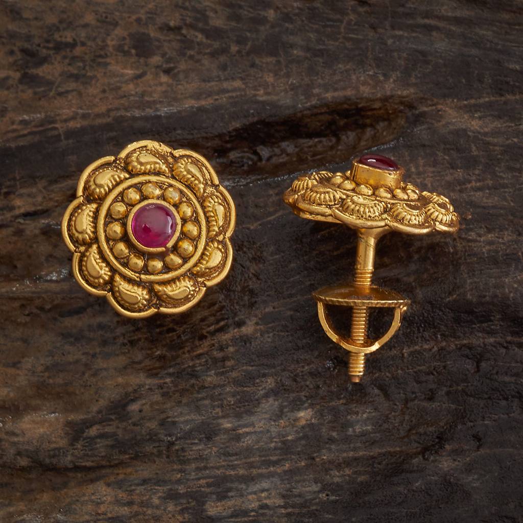 Kushal'S Fashion Jewellery Ruby Oxidised Gold-Plated Ethnic 92.5 Pure Silver Temple Studs-173407 : 416383