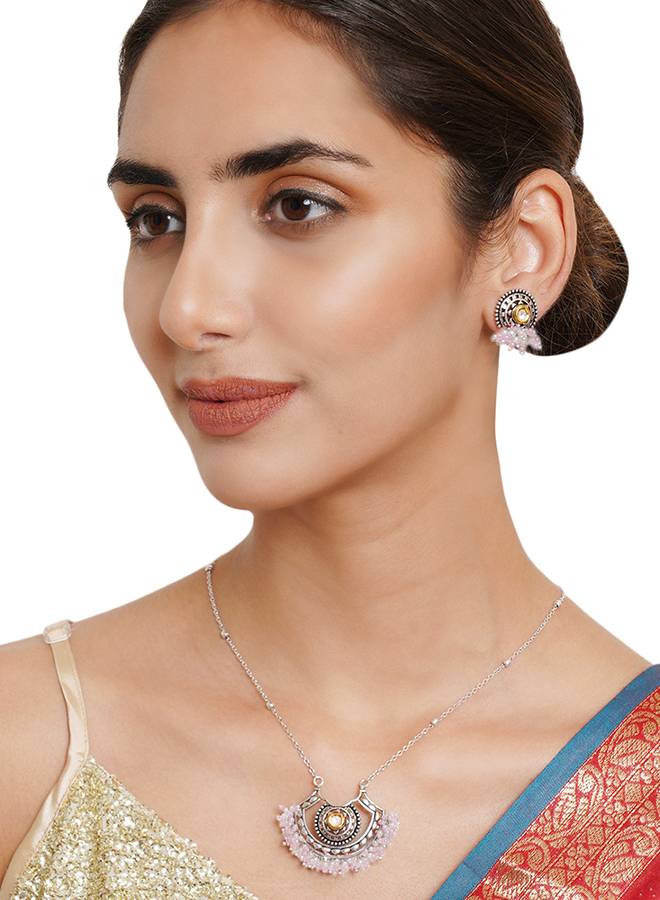 Festive Hues Light Beaded Oxidised Pink Pastel Jewellery Set : 8905124466522