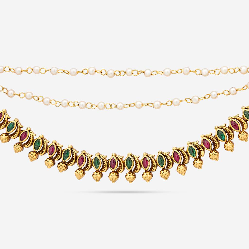 Ruby-Green Gold-Plated Ethnic Antique Hair Matil  -442575 : 442575