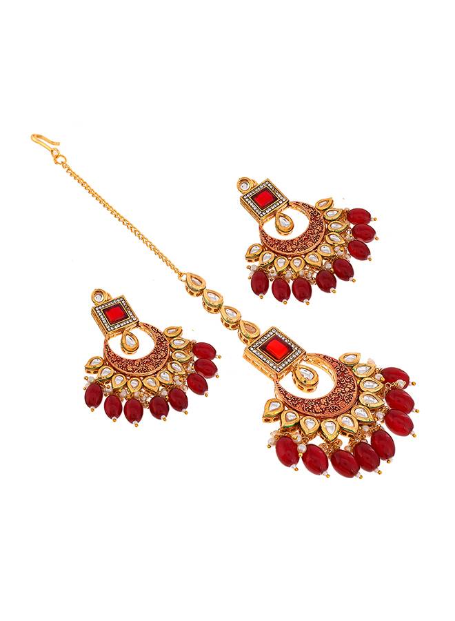 Kundan Elegance Red Stones Jewellery Set : 8905124477177