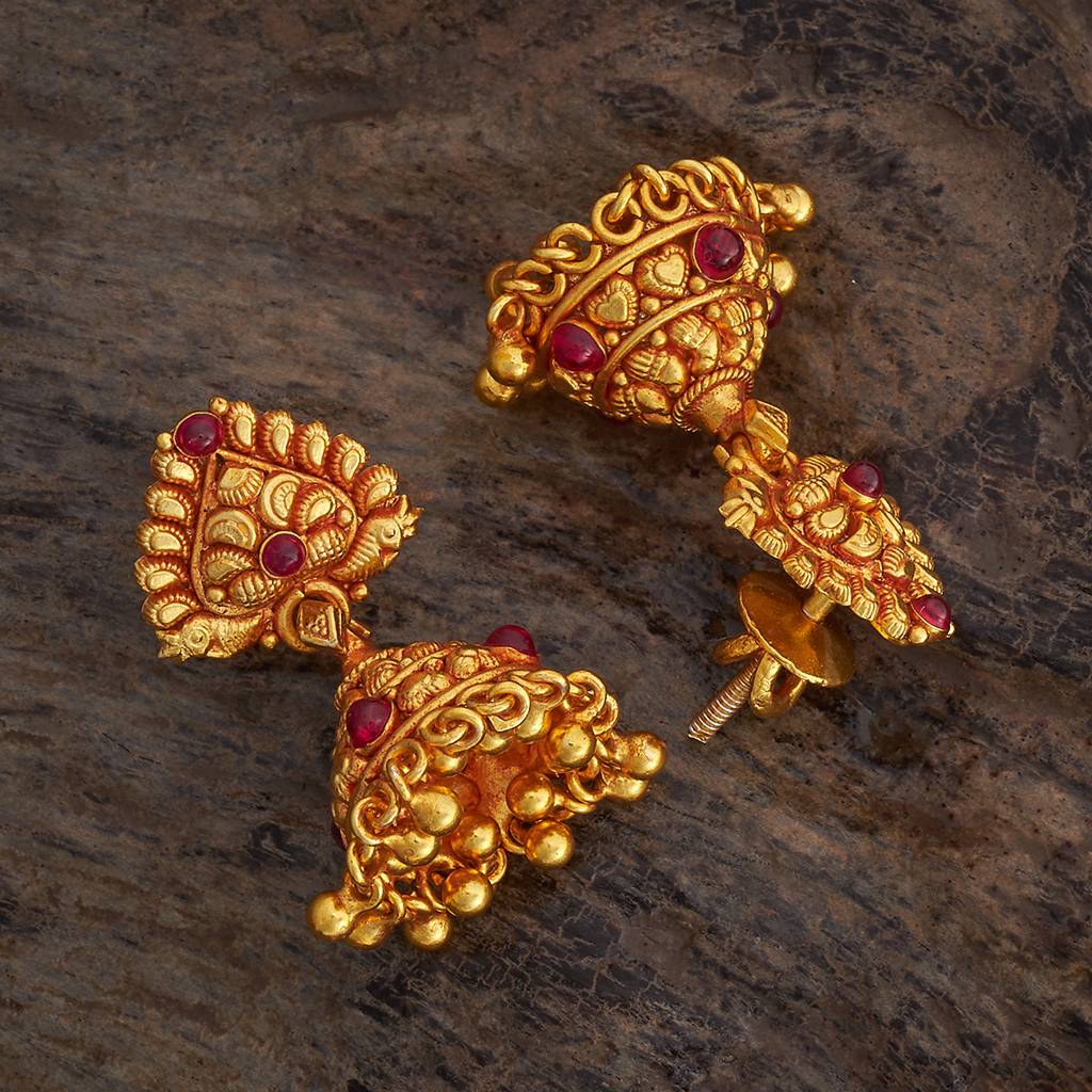 Kushal'S Fashion Jewellery Ruby Gold-Plated Ethnic 92.5 Pure Silver Temple Jhumkas-174141 : 417970