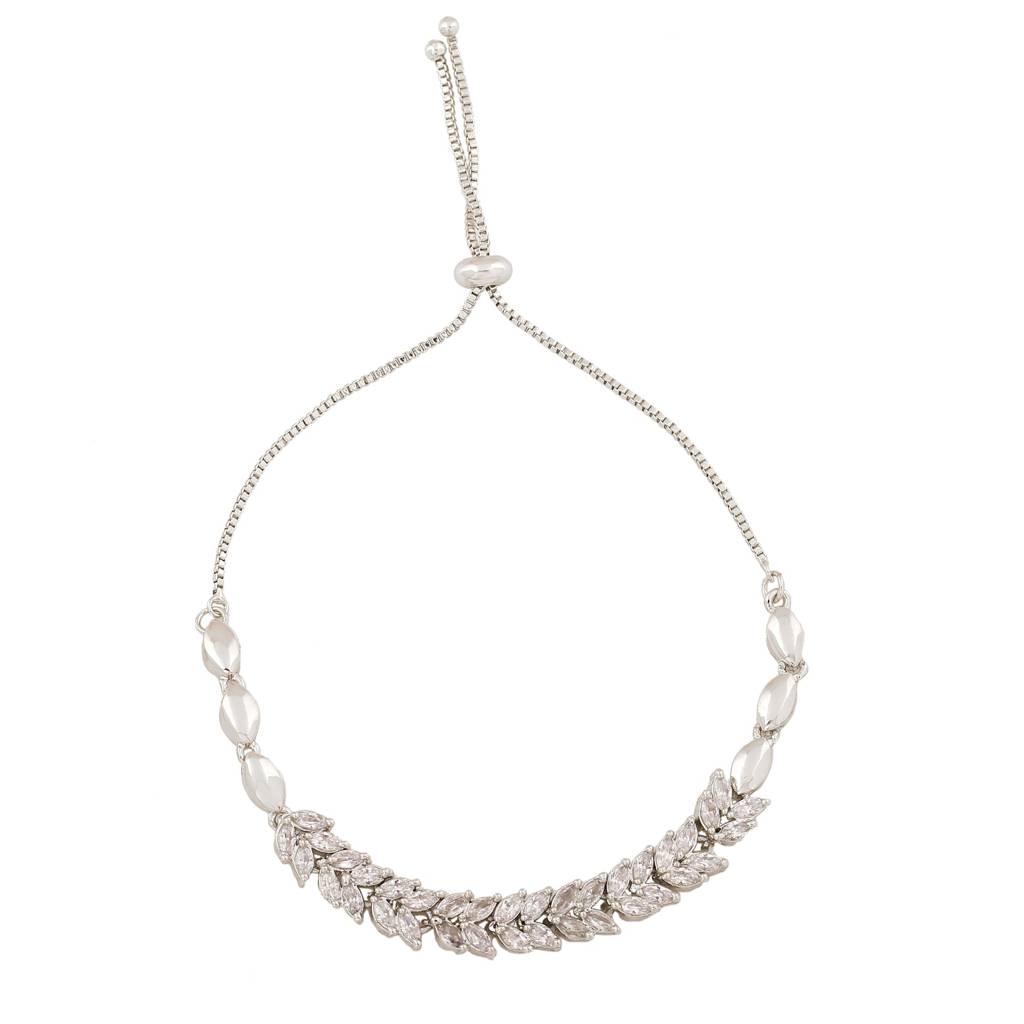 Estele Rhodium Plated Cz Leaf Designer Bracelet For Women : AD-048-IRBR