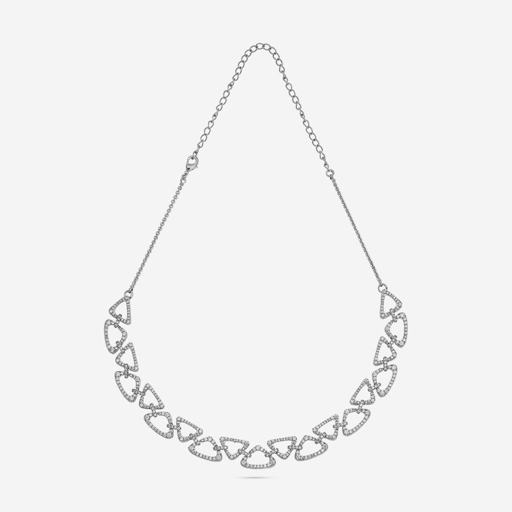White Plated Party Zircon Necklace Set-444851 : 444851