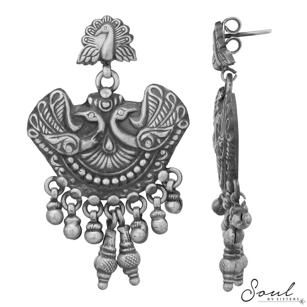 Tribal Earrings With Peacock Motifs : SSE332