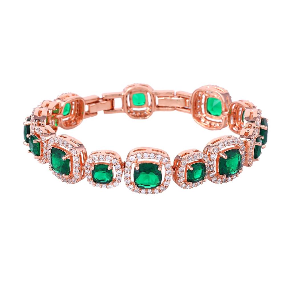 Estele Rosegold Plated Stylish Charm Bracelet With Green American Diamonds: Lightweight & Modern Design For Wo : AD-066-RGGNBR