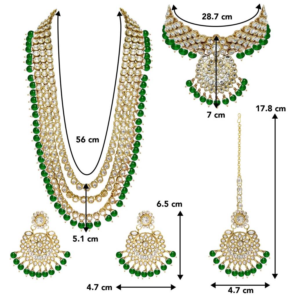 Gold Plated Kundan Faux Bead Bridal Long Necklace Choker Earrings Maangtikka Jewellery Set For Women Girls-Pf25Br : PF25BR106G