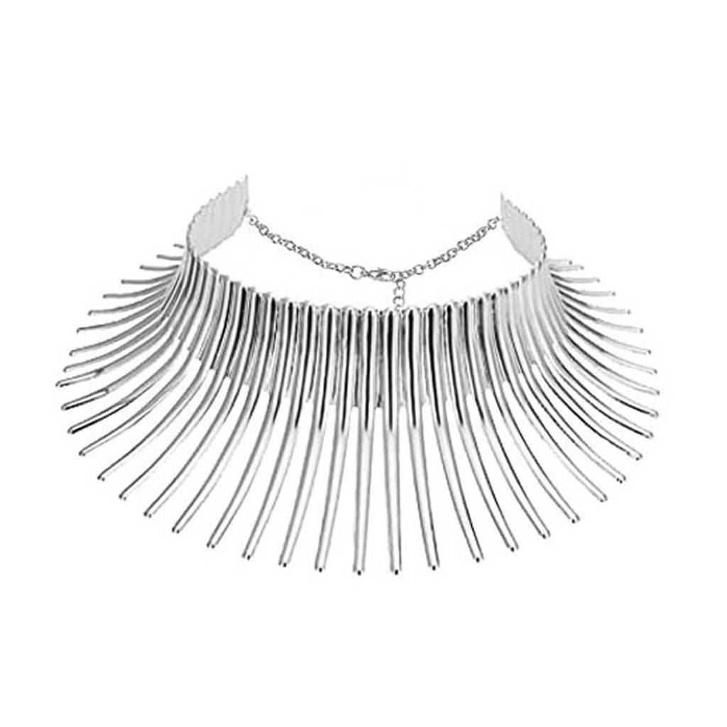 Silver Plated Classic Choker Necklace Dangle Earrings & Cuff Bracelet Statement Fashion Jewellery Set For Women : PX8PS39S