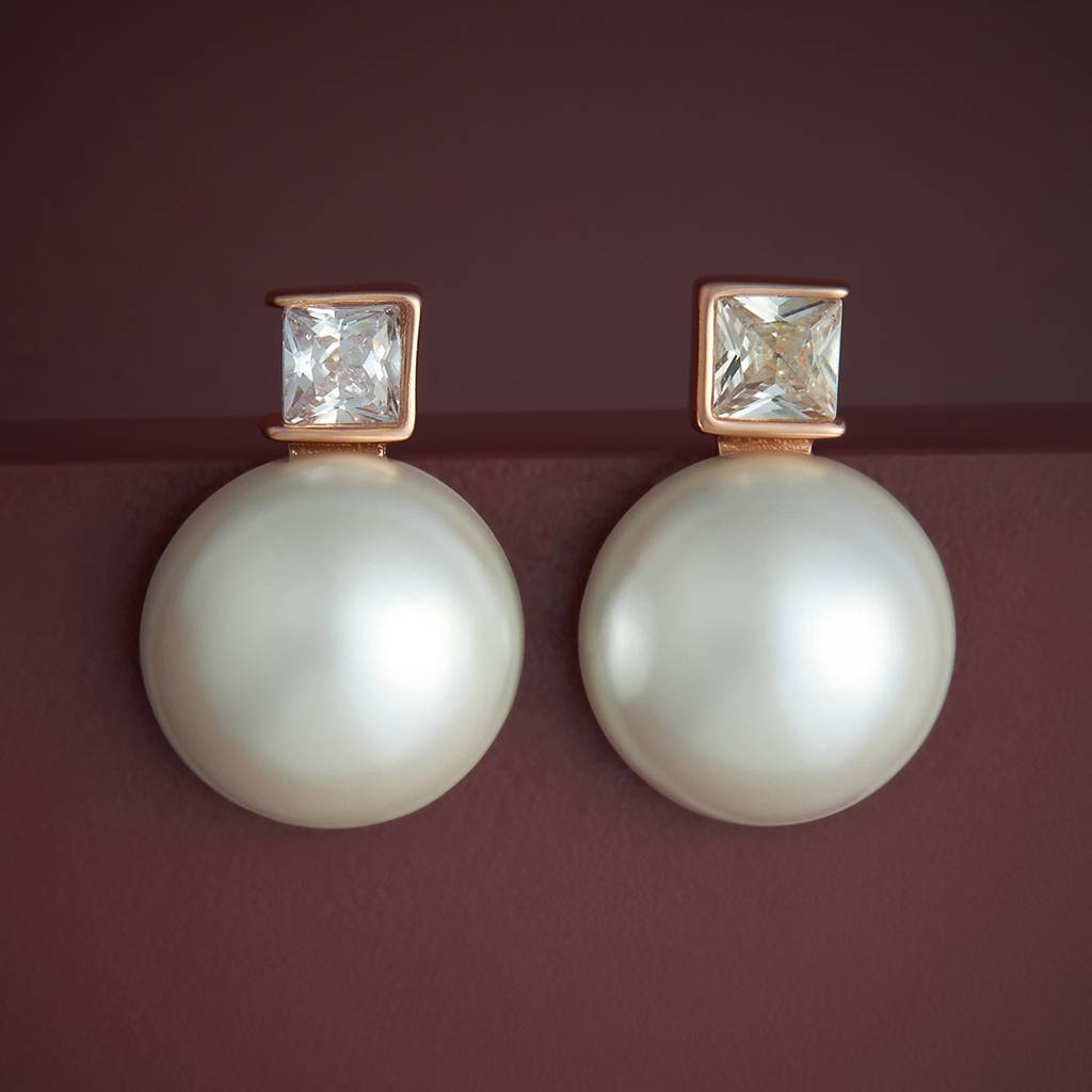 Kushal'S Fashion Jewellery Pearl Plated Synthetic & Zircon 92.5 Sterling Silver Studs-183312 : 437773