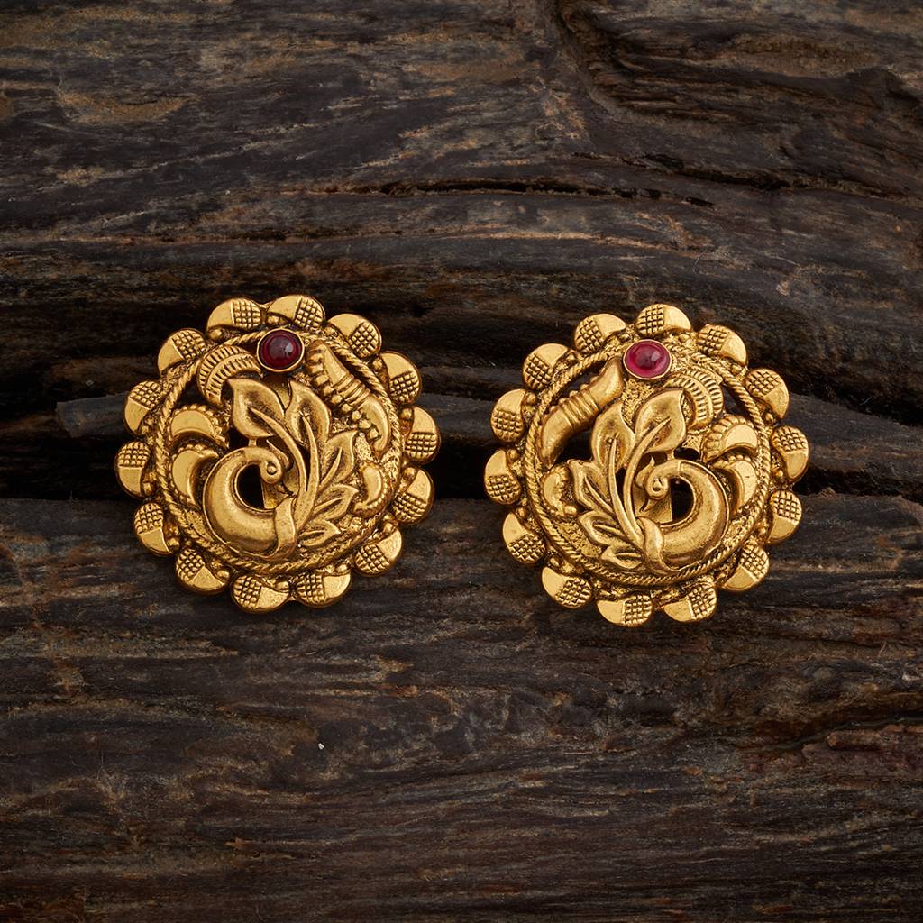 Kushal'S Fashion Jewellery Ruby Oxidised Gold-Plated Ethnic 92.5 Pure Silver Temple Studs-165743 : 399348