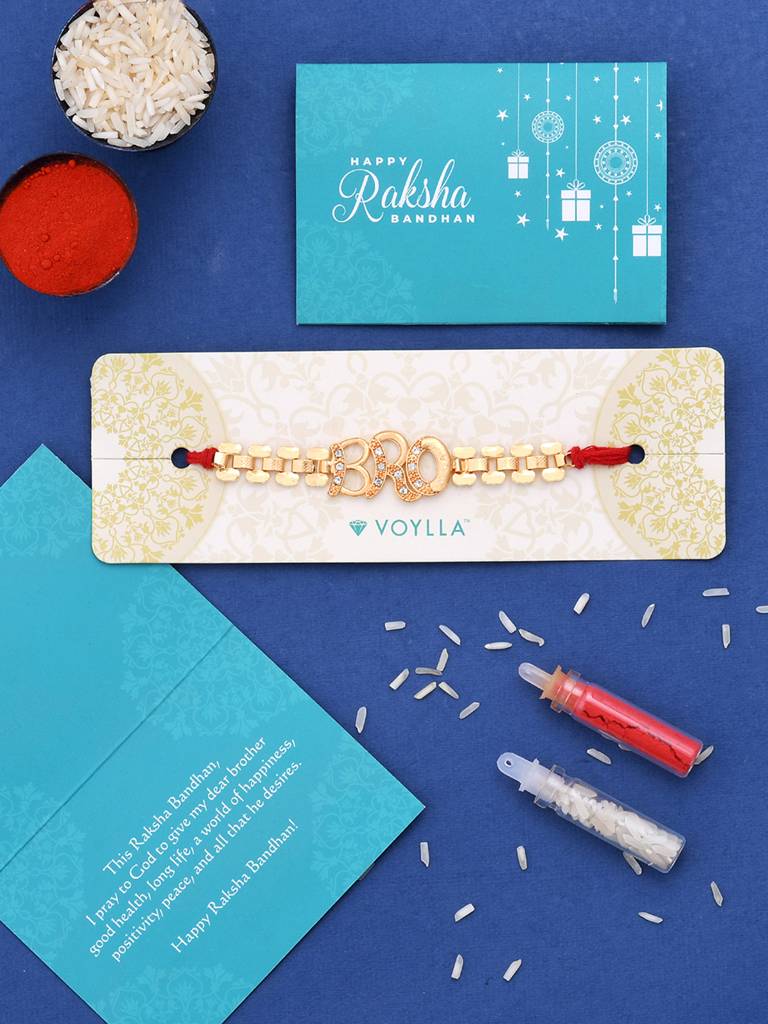 Bro A Gem Embellished Gold Tone Rakhi : 8905124461725