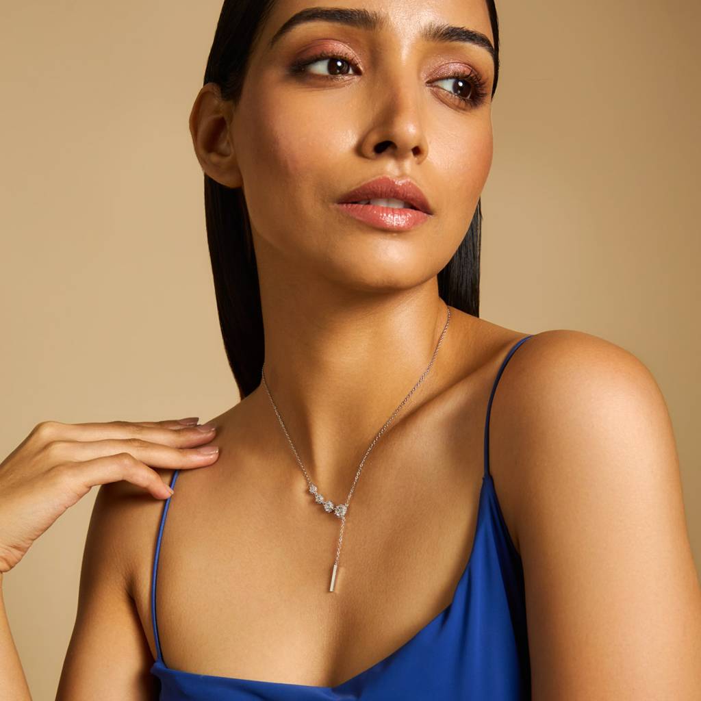 Kushal'S Fashion Jewellery White Rose Gold-Plated Zircon Party Trendy Necklace -171264 : 413582