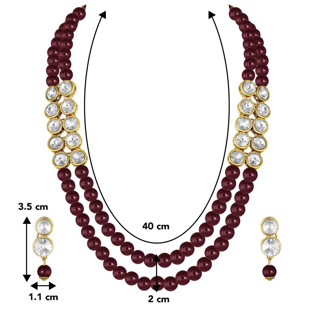 Gold Plated Crystal Pearl Long Necklace With Earring Traditional Jewellery Set For Women Girls : PF24N217M