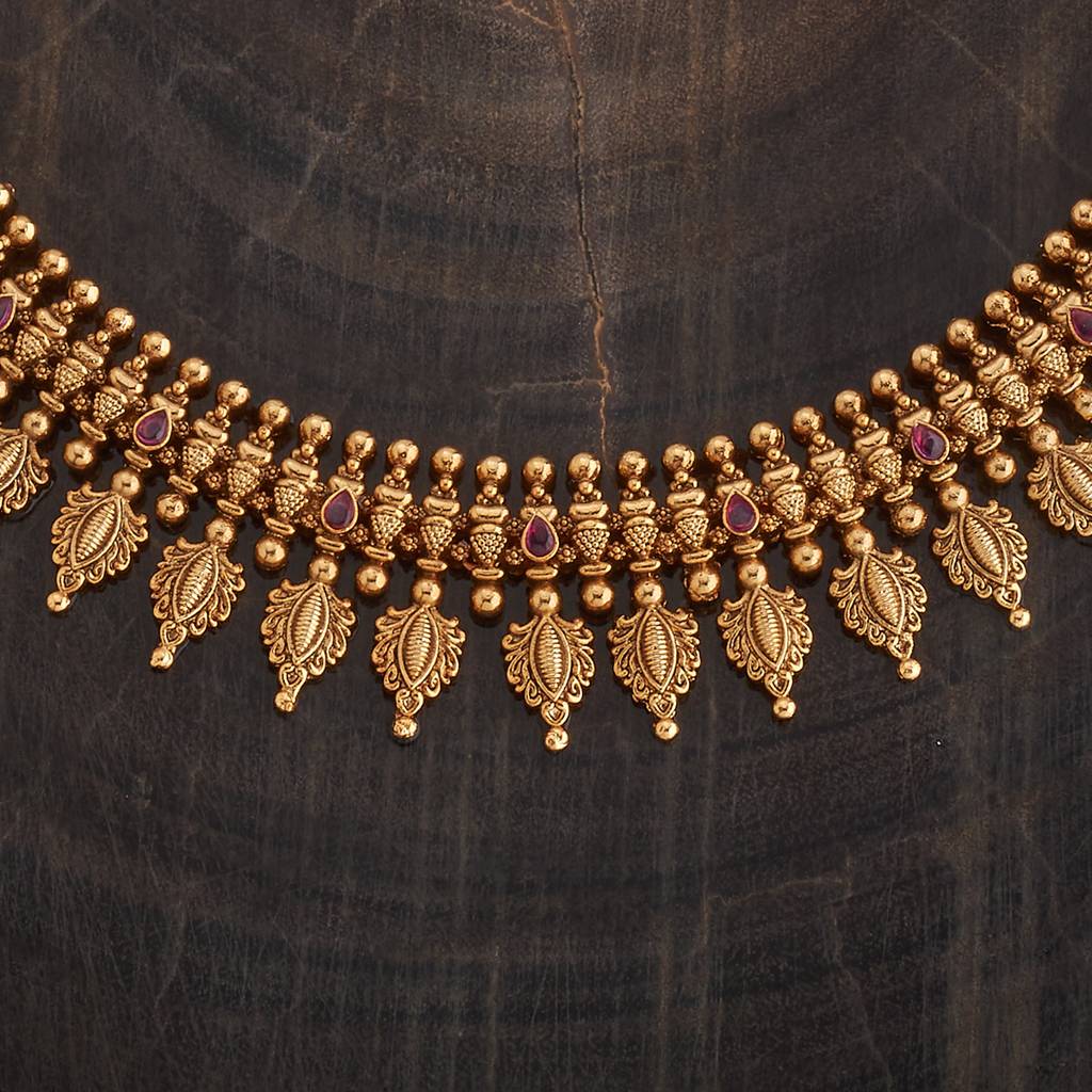 Kushal'S Fashion Jewellery Ruby Gold-Plated Ethnic Antique Jewellery Set -183267 : 437672