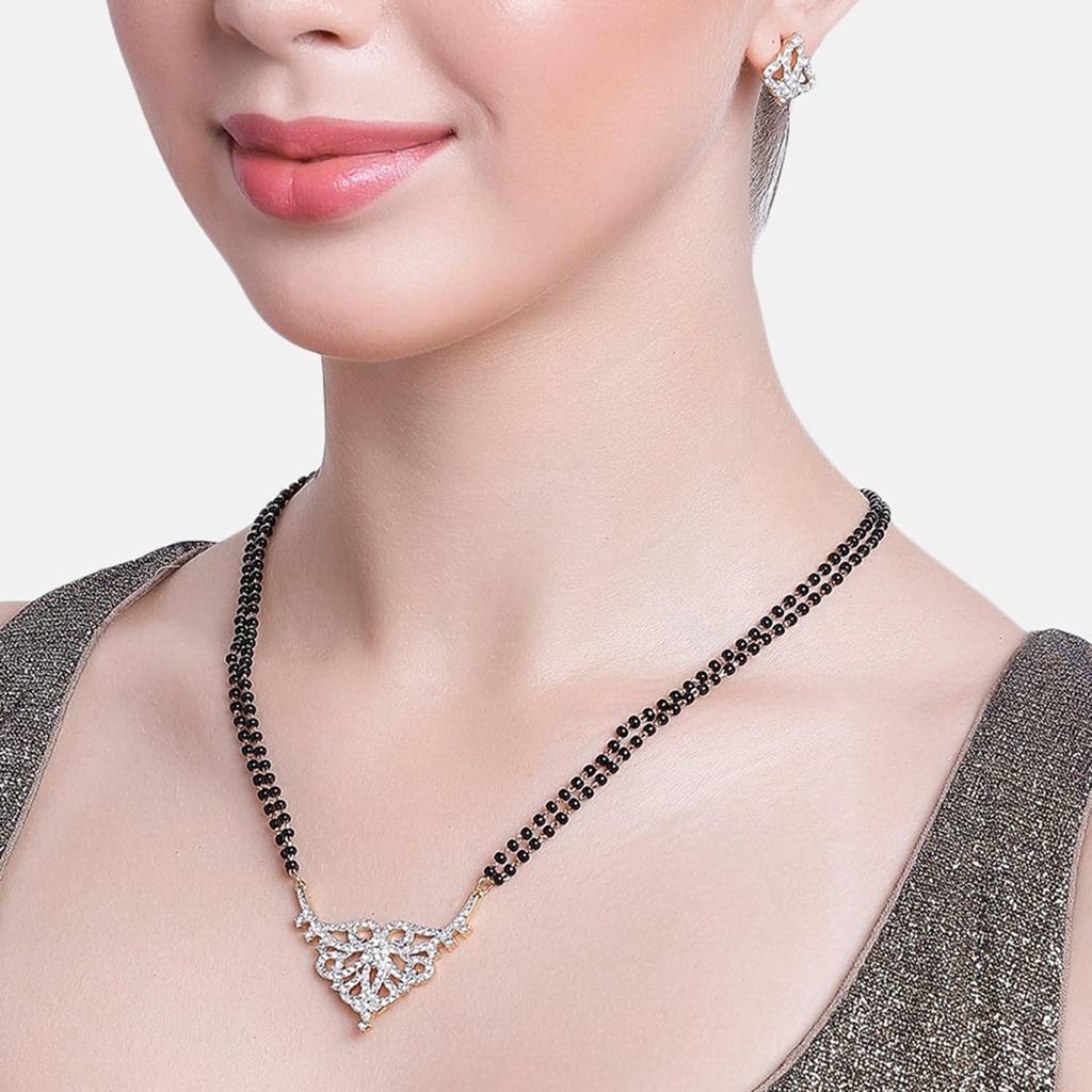 Estele Gold & Rhodium Plated Nestled Mangalsutra Necklace Set With Austrian Crystals For Women : EMS13080042NKER