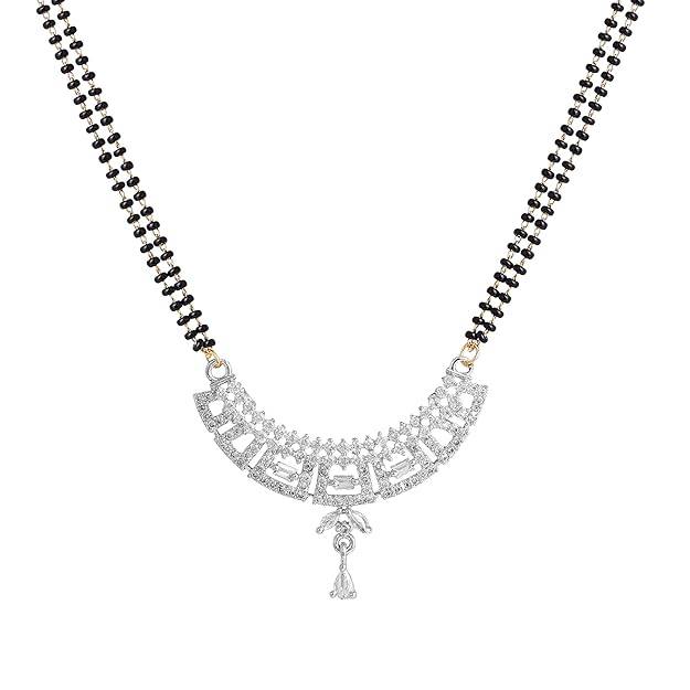 Gehena By Estele Fashion Jewelry Mangalsutra Set For Women: Rhodium Plated White Graceful Mangalsutra Nec : OSAKMS006-IRWENKER