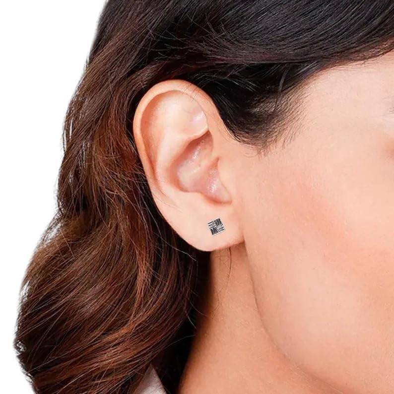 925 Silver Geometric Square Stud Earrings Â Modern Textured Unisex Jewelry : SE_000622