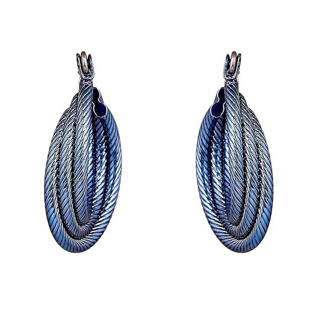 Estele Cobalt Blue Plated Stylish Triple Layered Metallic Hoop Earrings For Women & Girls : 800706-BLER
