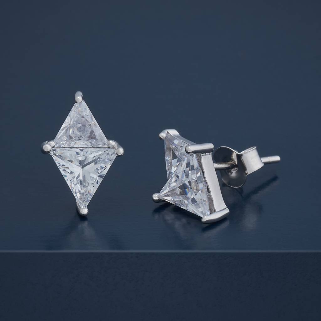 Kushal'S Fashion Jewellery White Rhodium-Plated Party Zircon 92.5 Sterling Silver Stud Earrings-183033 : 436964