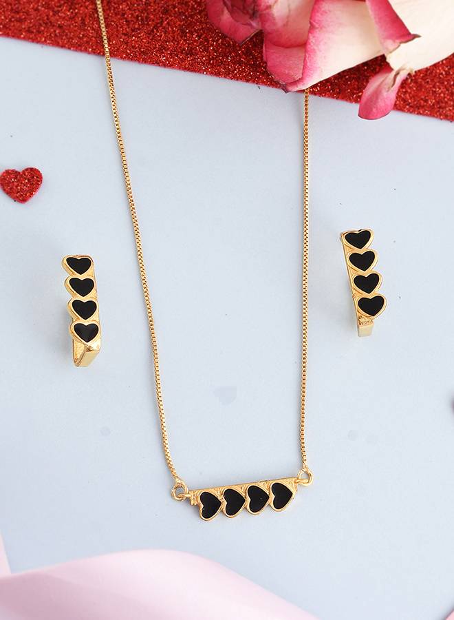 Valentine'S Day Collection Edgy Black Hearts Pendant Set : 8905124491203