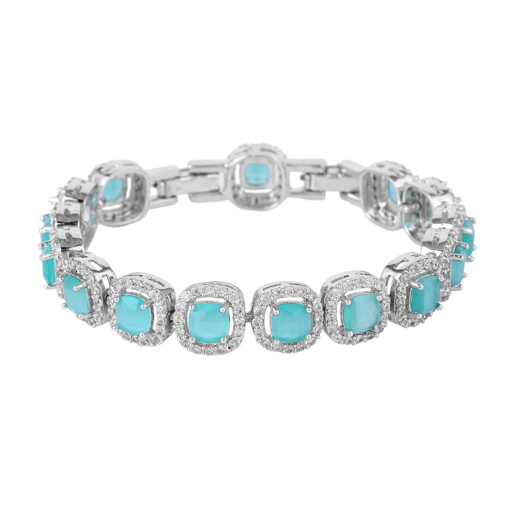 Estele Rhodium Plated Shining Mint Green American Diamonds Adorned Charm Bracelet For Women-Dazzling Charm For : AD-067-IRMGBR