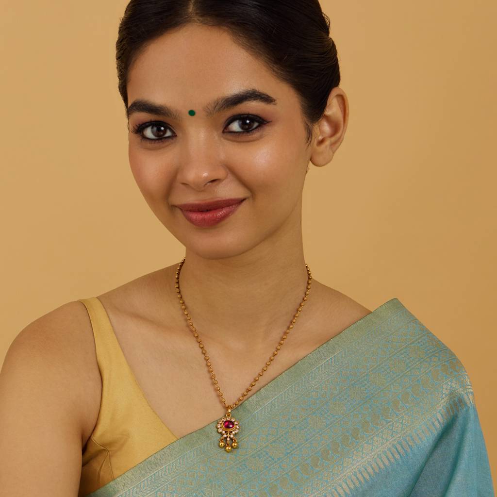 Gold-Plated Ethnic 92.5 Pure Silver Temple Pendant : 426594