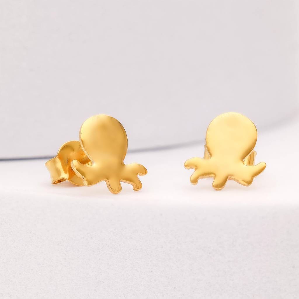 925 Silver Black Octopus Stud Earrings Â Ocean Theme Golden Sea Animal Jewelry : SE_000648