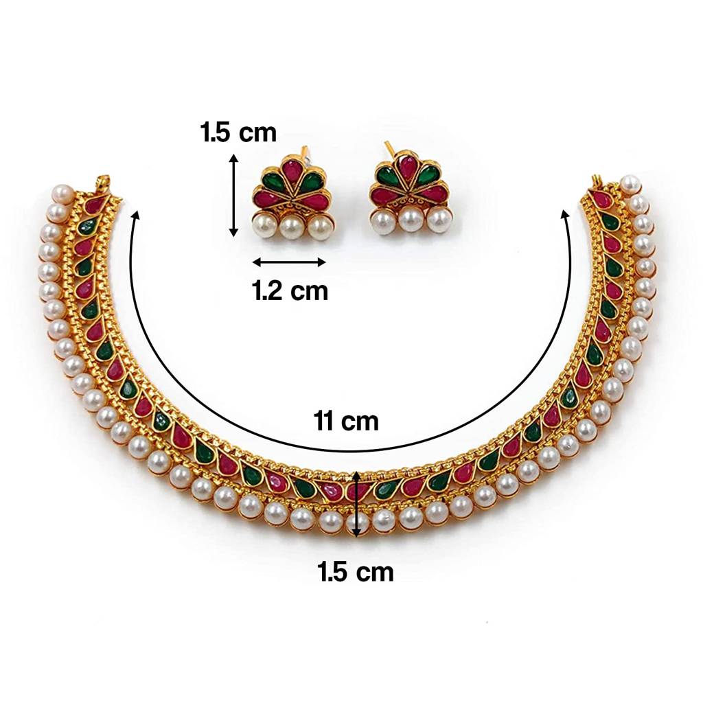 Traditional Gold Plated Studded Choker Necklace Jewellery Set For Women-Pf04N3390 : PF04N3390RG