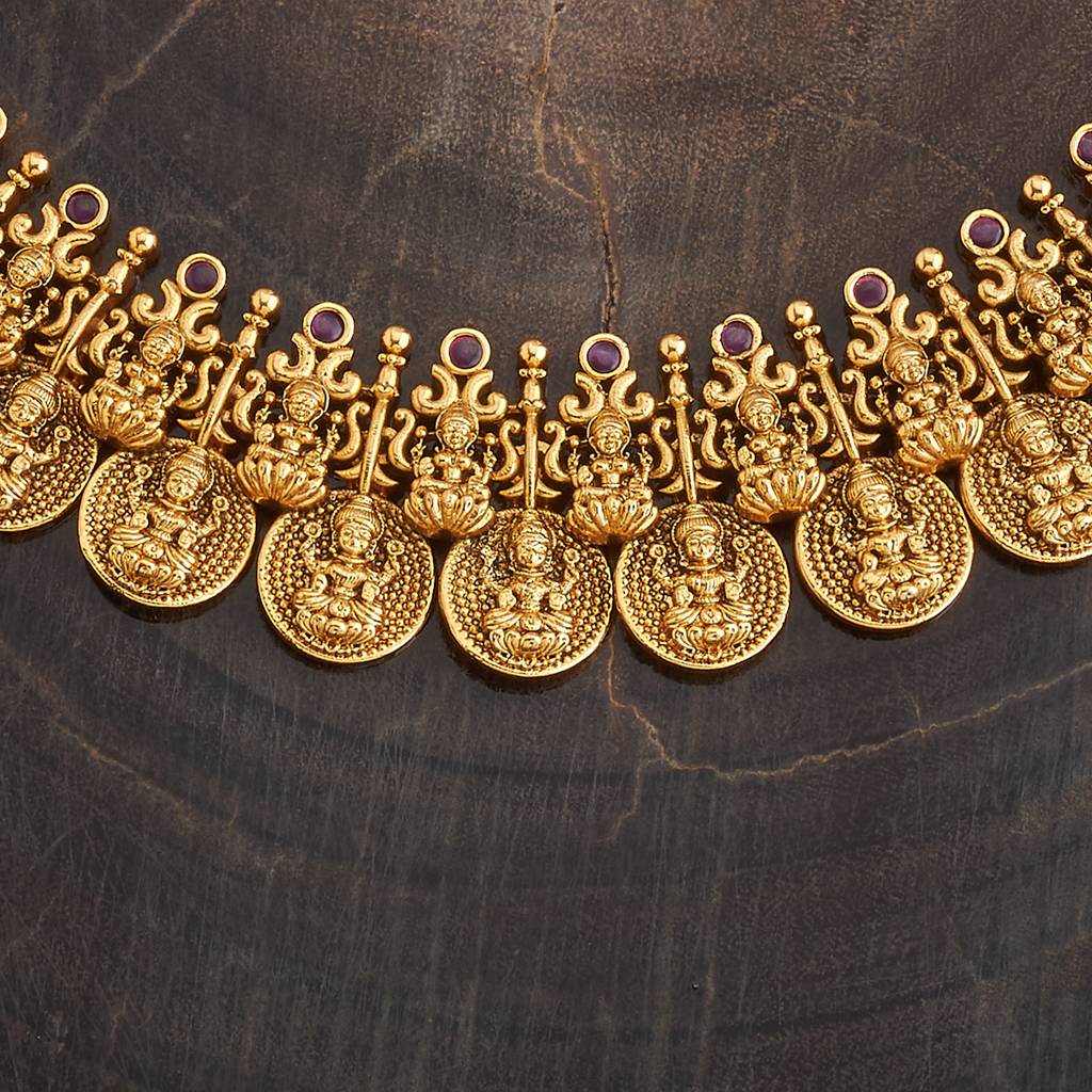 Kushal'S Fashion Jewellery Gold-Plated Ruby Studded Antique Jewellery Set-180502 : 431439