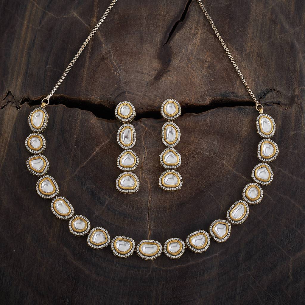 Kushal'S Fashion Jewellery White Victorian-Plated Ethnic Antique Necklace Set-172746 : 425841