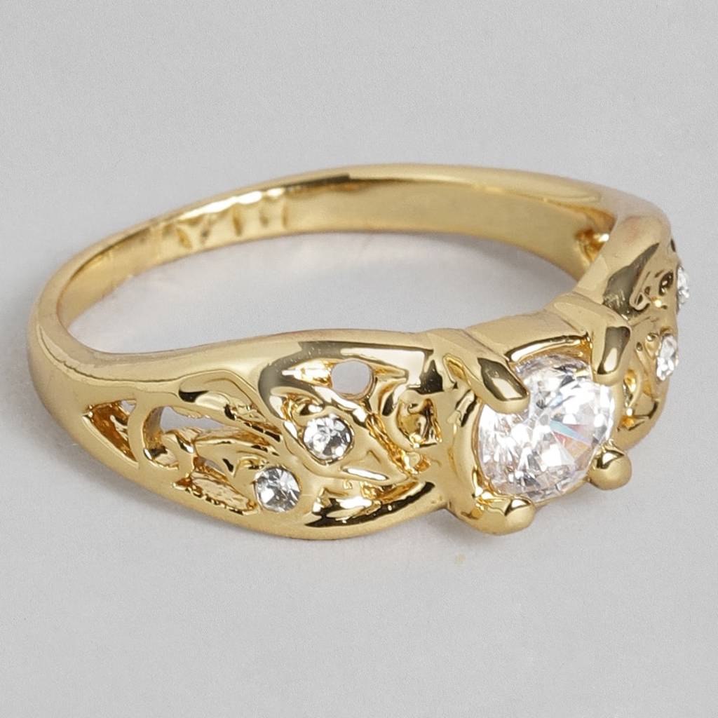 Estele Gold Plated Dazzling Finger Ring With White Crystal For Women : 296RING