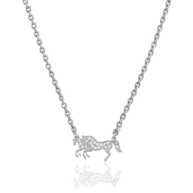 Rhodium Finish Horse Pendant Necklace With Crystal Detailing For Women & Girls : OSAK034-IRWEPENDANT
