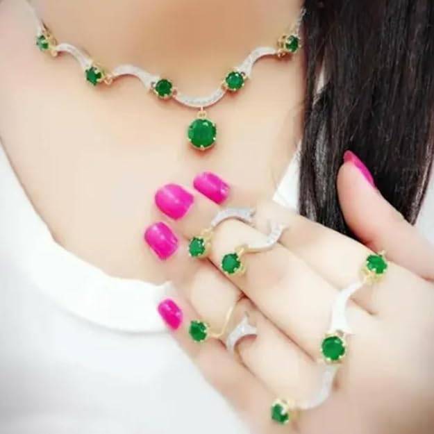 ion Jewelry Combo Of Choker Necklace Set For Women: Gold & Rhodium Plated Stylish & Elegant Green & W : OSAKCOM007-2TNGNNKERBRFN