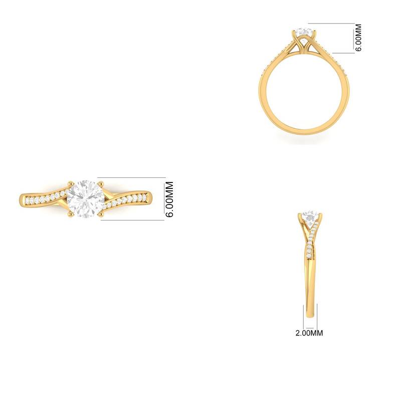 Moissanite Solitaire Ring With Twisted Pave Band In 14Kt Gold Over Sterling Silver : TGDR-273