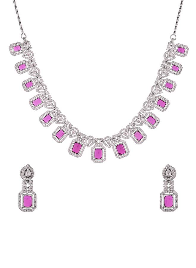 Whimsical Ruby, Crystal And Cubic Zirconia Necklace - Earring Set : 8905124459241