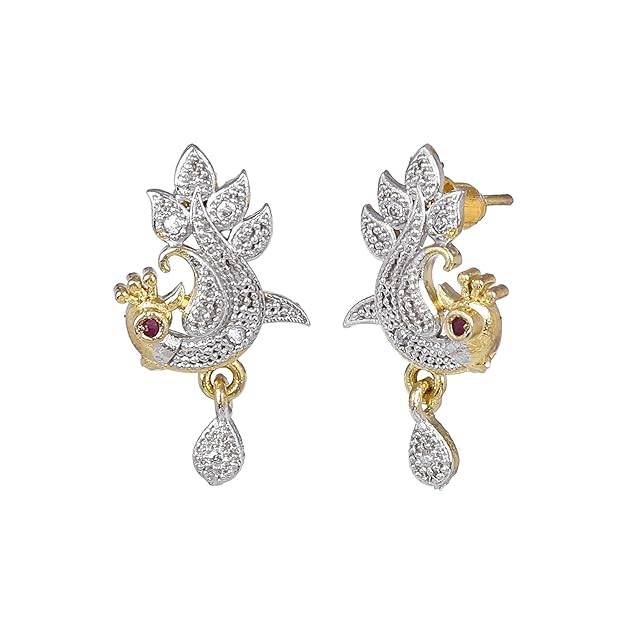 Gold & Rhodium Plated Exquisite Twin Peacock Mangalsutra Set With Black Beads & White Crystals For Women : OSAKMS002-2TNWENKER