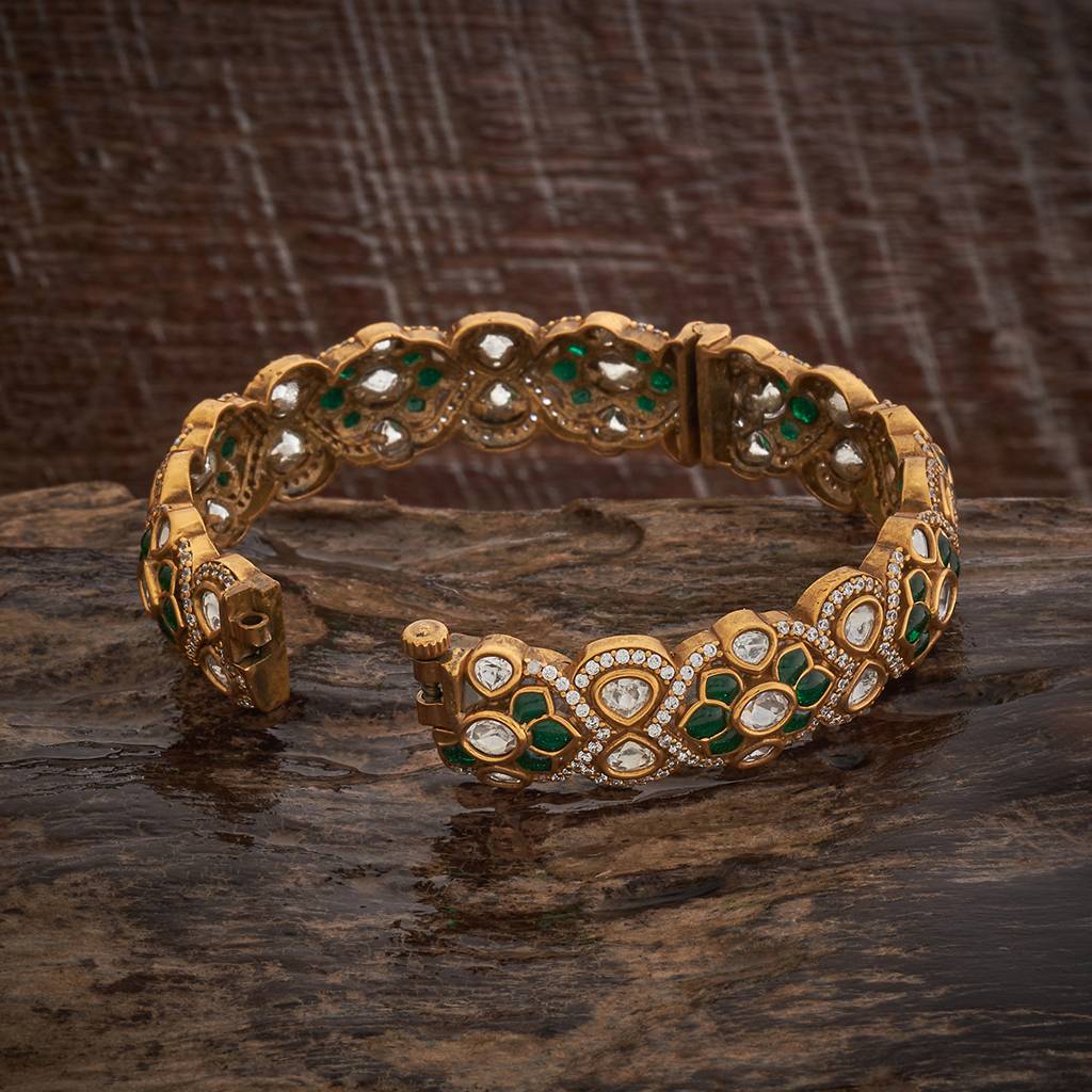 Green Plated Ethnic Kundan Bangle-442198 : 442198
