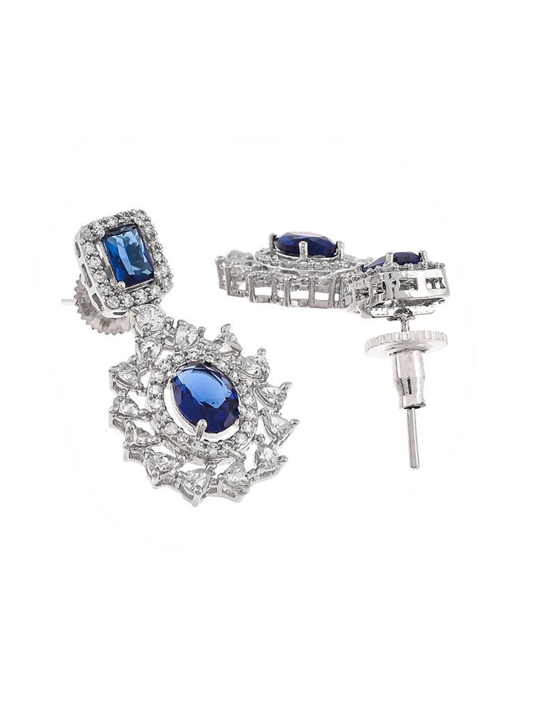 Sparkling Elegance Royal Blue And White Cz Brass Silver Plated Jewellery Set : 8905124472356