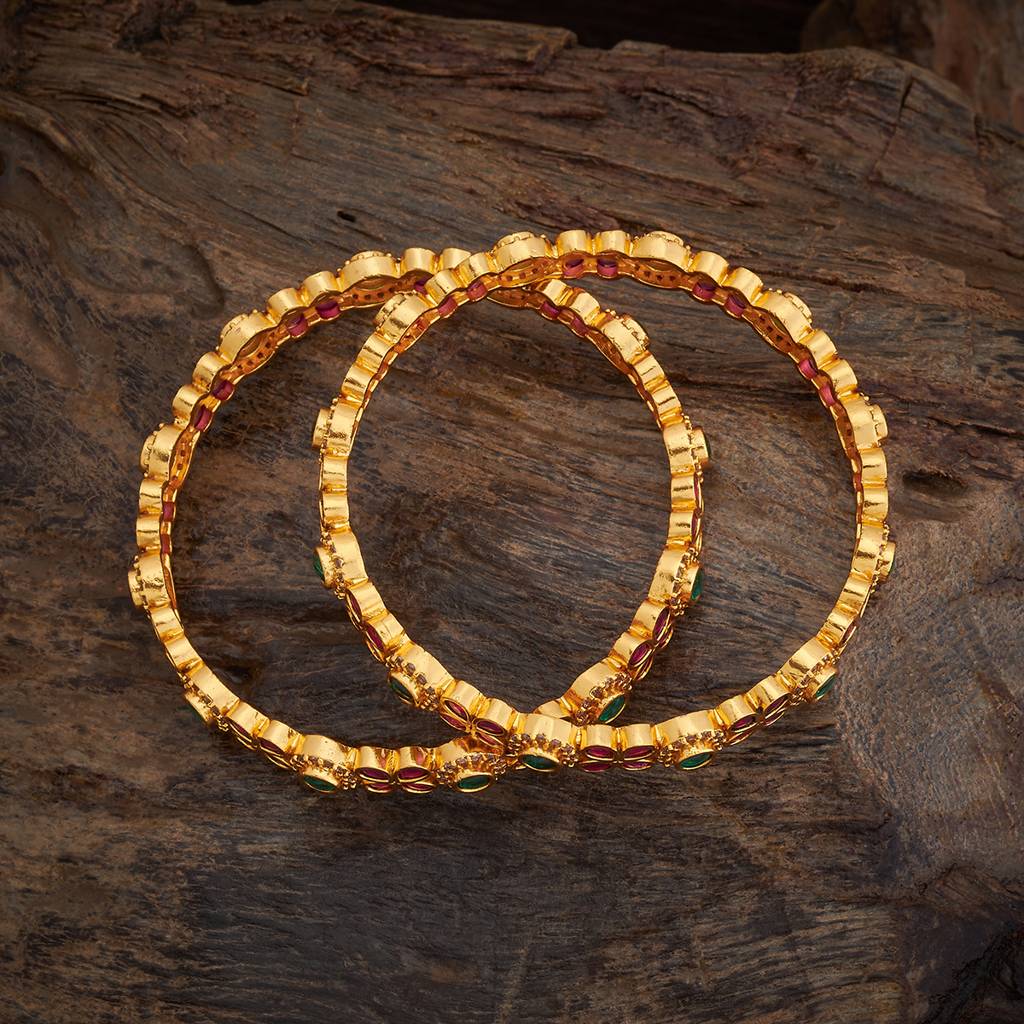 Kushal'S Fashion Jewellery Ruby-Green Gold-Plated Ethnic Antique Bangle : 426006