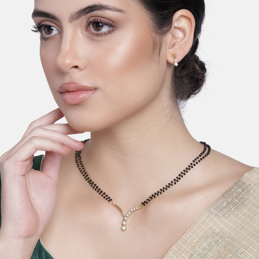 Estele Gold Plated Rain Drops Mangalsutra Necklace Set With Austrian Crystals For Women : EMS12080007NKER