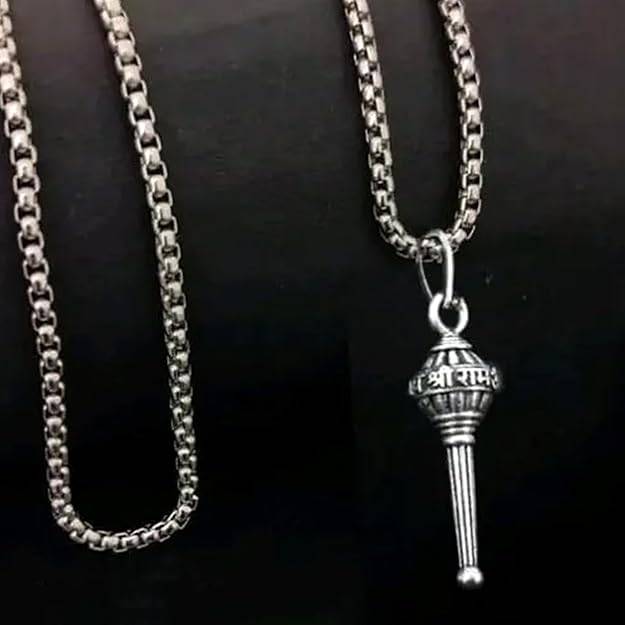 Gehena By Estele Powerful Gada (Mace) Pendant Necklace For Men & Women: Oxidized Silver Plated Spiritual : OSAK047-IROXPENDANT