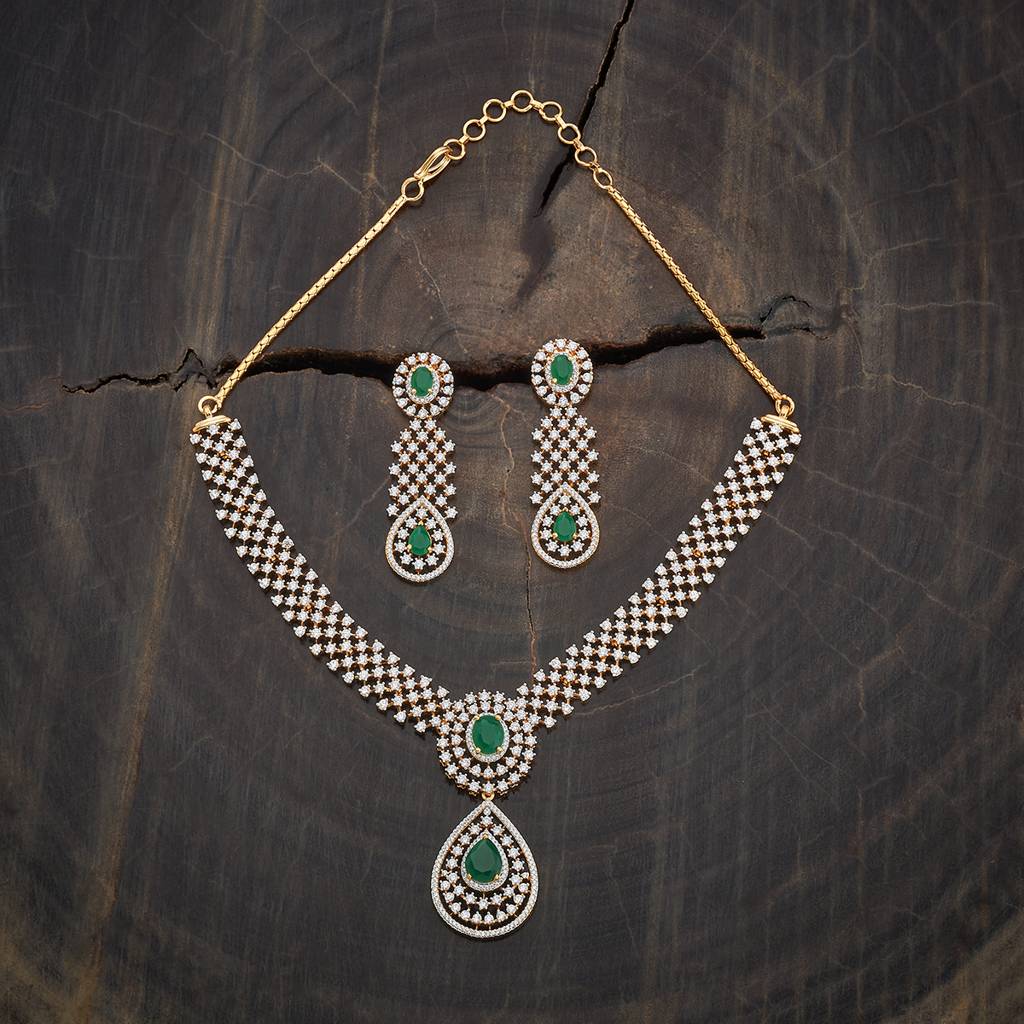 Kushal'S Fashion Jewellery Rhodium-Plated Cubic Zirconia Studded Jewellery Set-177999 : 426480