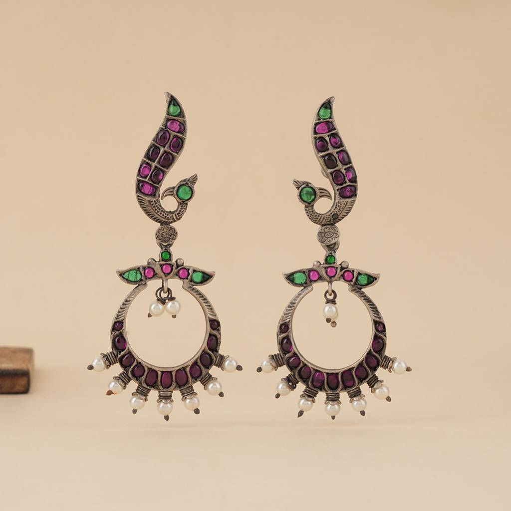 Peacock Chaandbaali Silver Earrings : SSE845